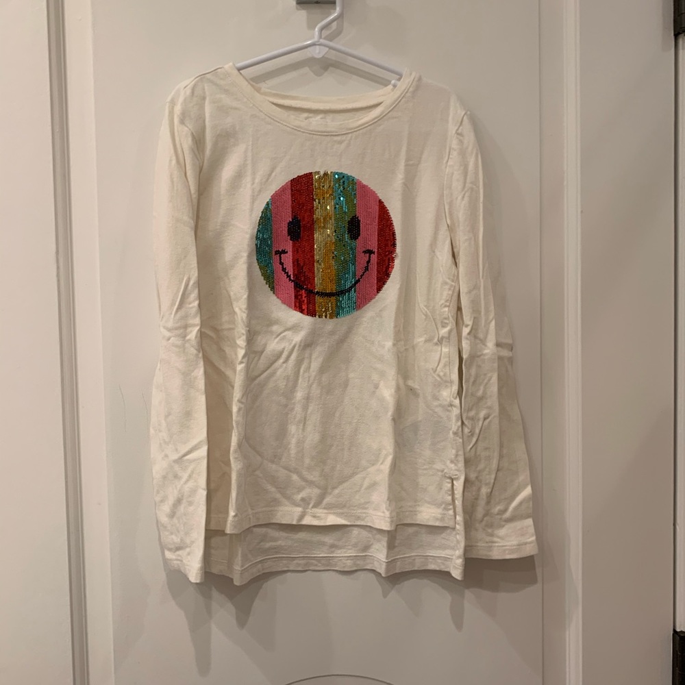 Gap double sided sequin smiley face shirt